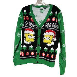 Bart Simpson Ugly Christmas Sweater Size Medium Green Snowflake Pattern